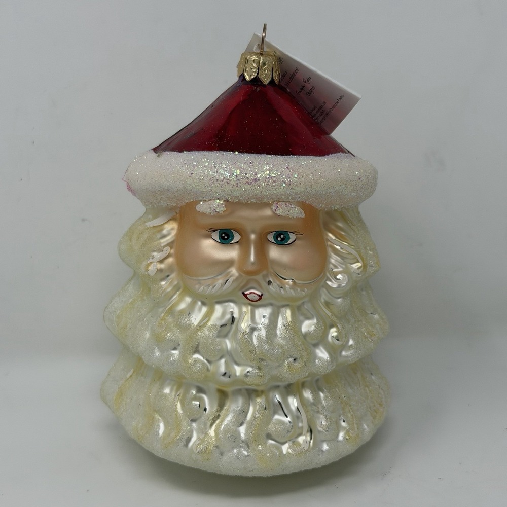 Christopher Radko 1996 Santa Face Head Glass Ornament White Beard w/ Box & Tag